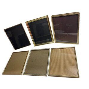 Vintage Gold-Tone Metal Picture Frames Set Of 6 W/ Glass Display & Easel Backs